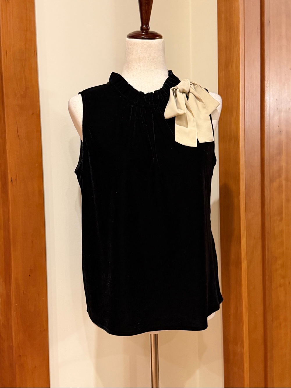 J. Crew Black Velvet Sleeveless Camisole with Cream Bow
